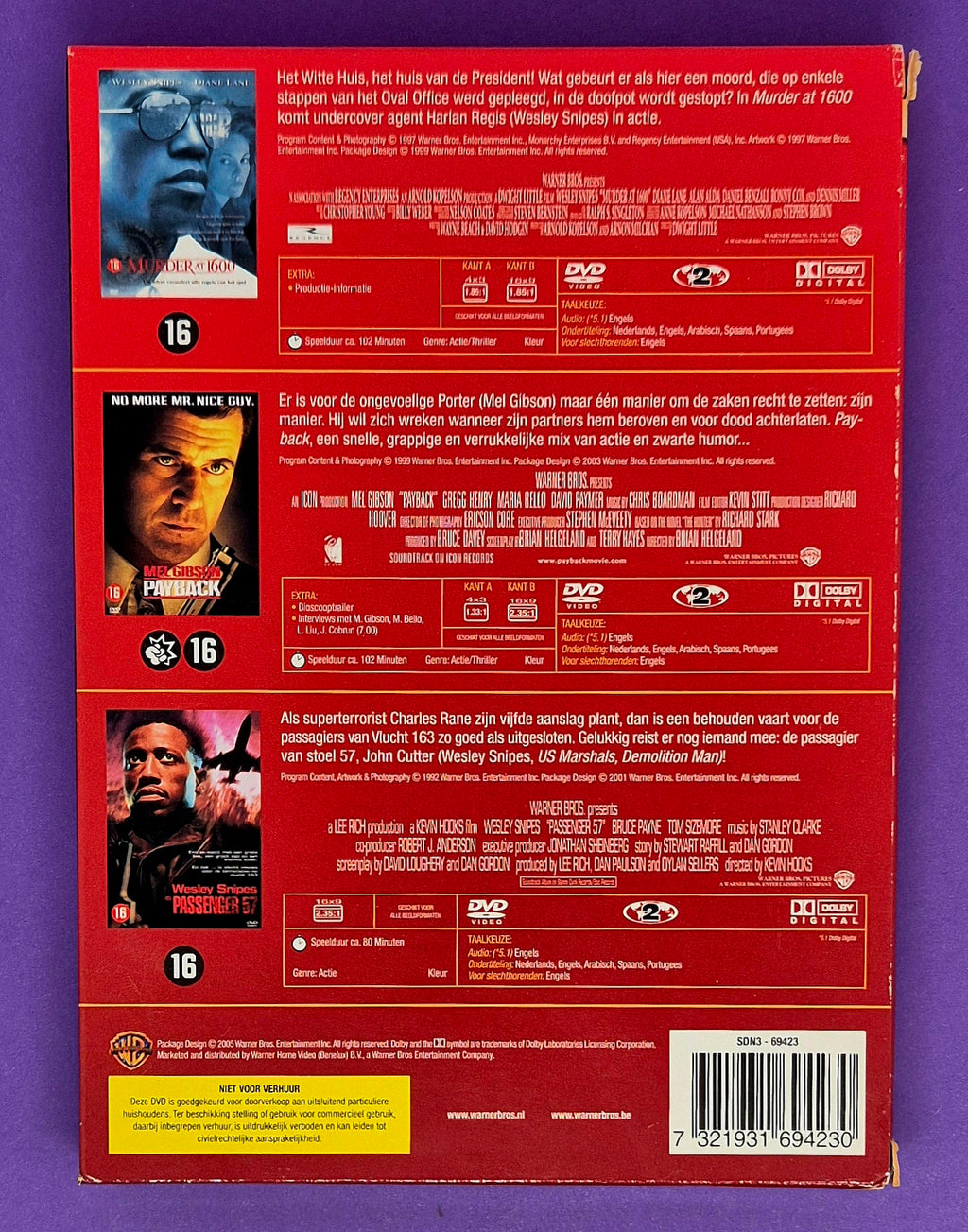 Murder At 1600 / Payback / Passenger 57 – 3 DVD Boxset