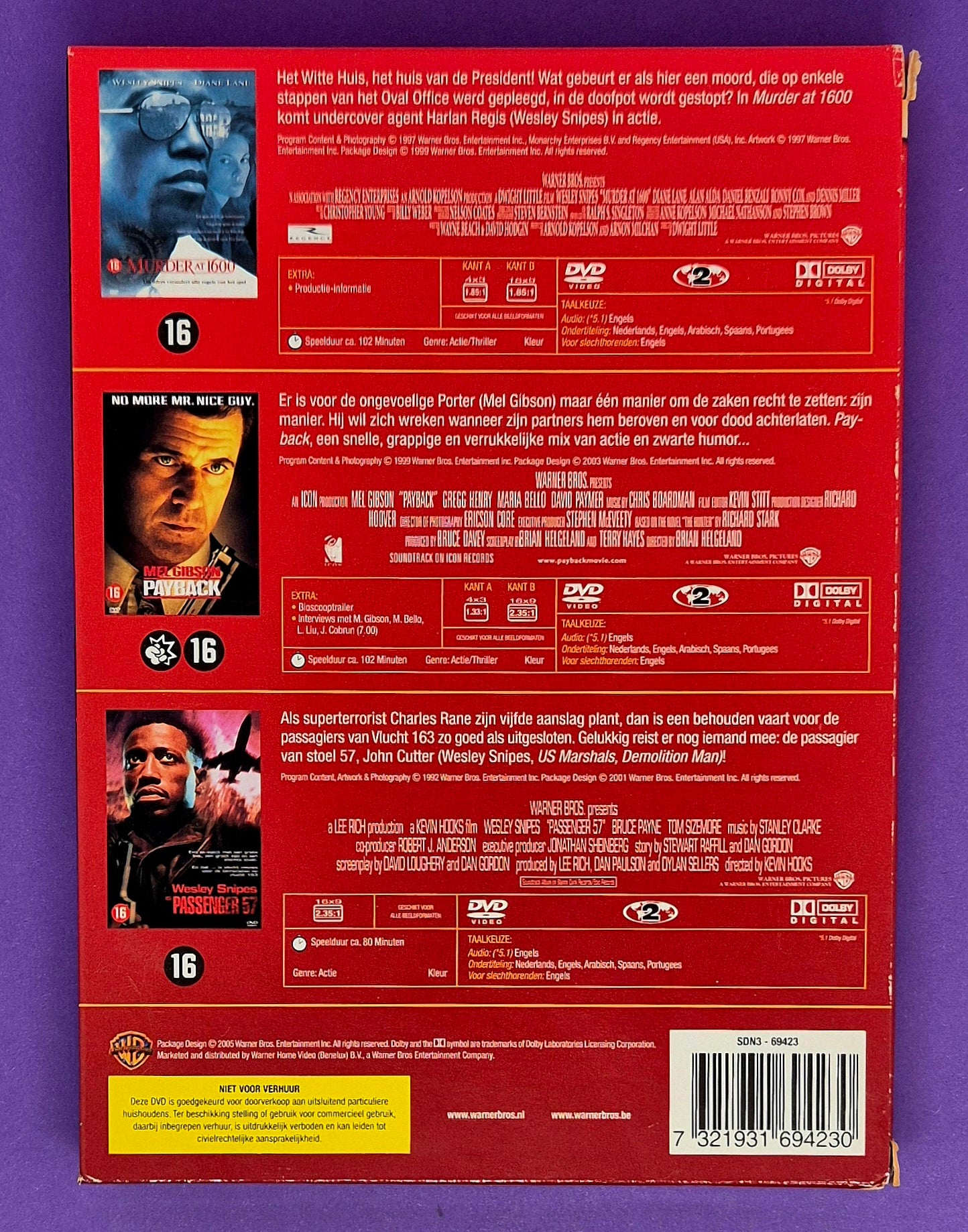 Murder At 1600 / Payback / Passenger 57 – 3 DVD Boxset
