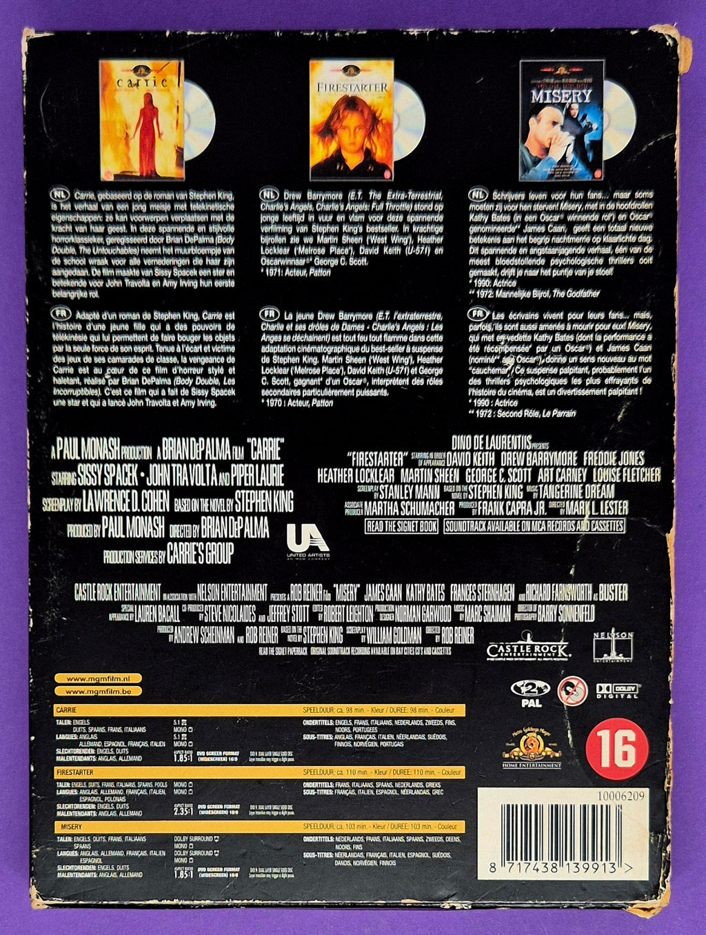 Stephen King Chiller Collection - Carrie / Firestarter / Misery - 3 DVD Boxset