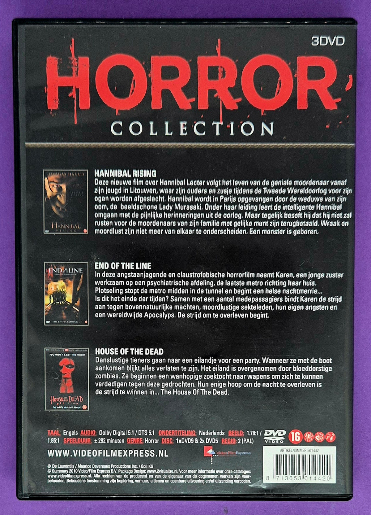 Horror Collection - Hannibal Rising / End Of The Line / House Of The Dead - 3 DVD Boxset
